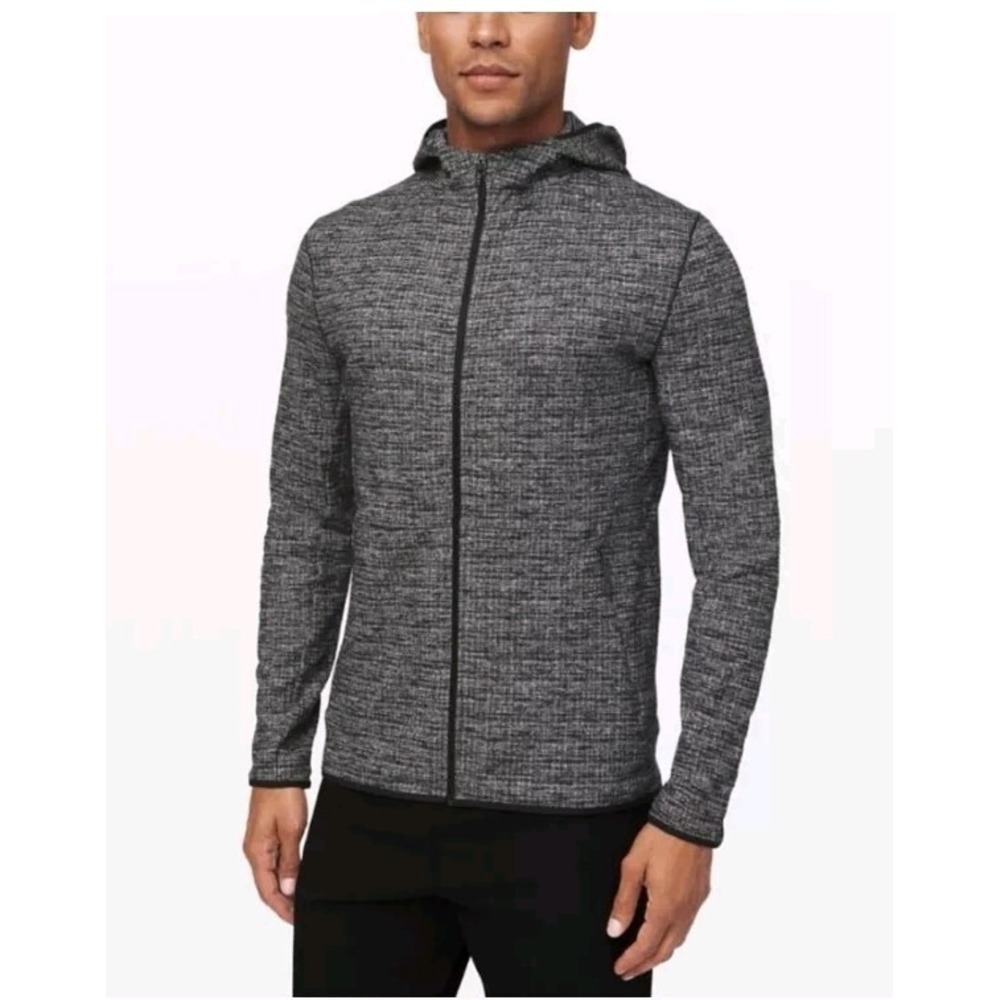 Lululemon Jacket Mens XL Surge Warm Full Zip Hooded Sweatshirt Gray Blk/Wht